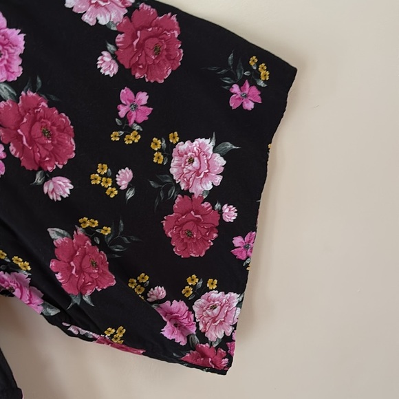 Torrid V-Neck Black W/Pink & Yellow Flowers Midi Dress Size 2 (18-20) - Picture 2 of 12